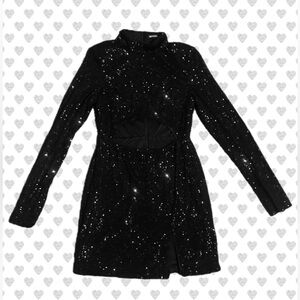 PrettyLittleThing Black Sparkle Long Sleeve Dress w/ front cut out. Zip back.